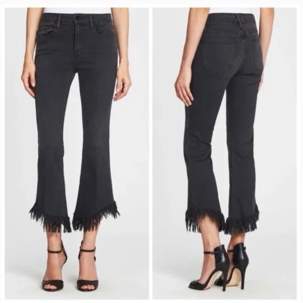 Frame Le Crop Mini Boot Shredded Hem Jeans Black Size 28
